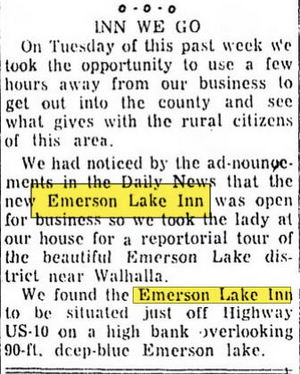 Emerson Lake Inn - July 1957 Article (newer photo)
